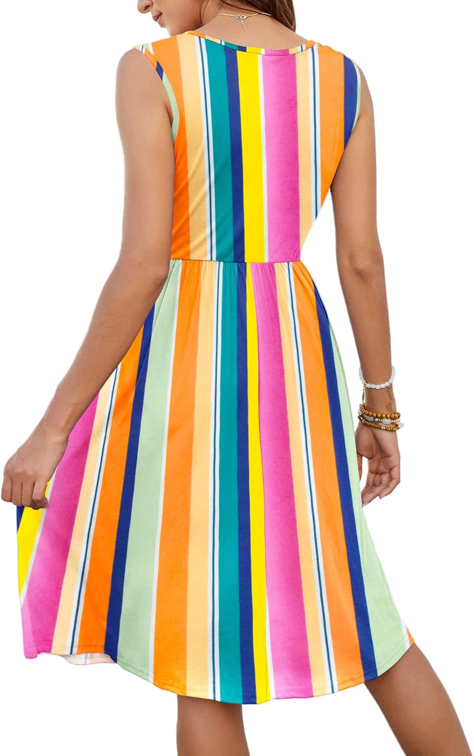 MOLERANI Women Summer Dresses Sleeveless Casual Loose Swing Button Down Midi Dress with Pockets