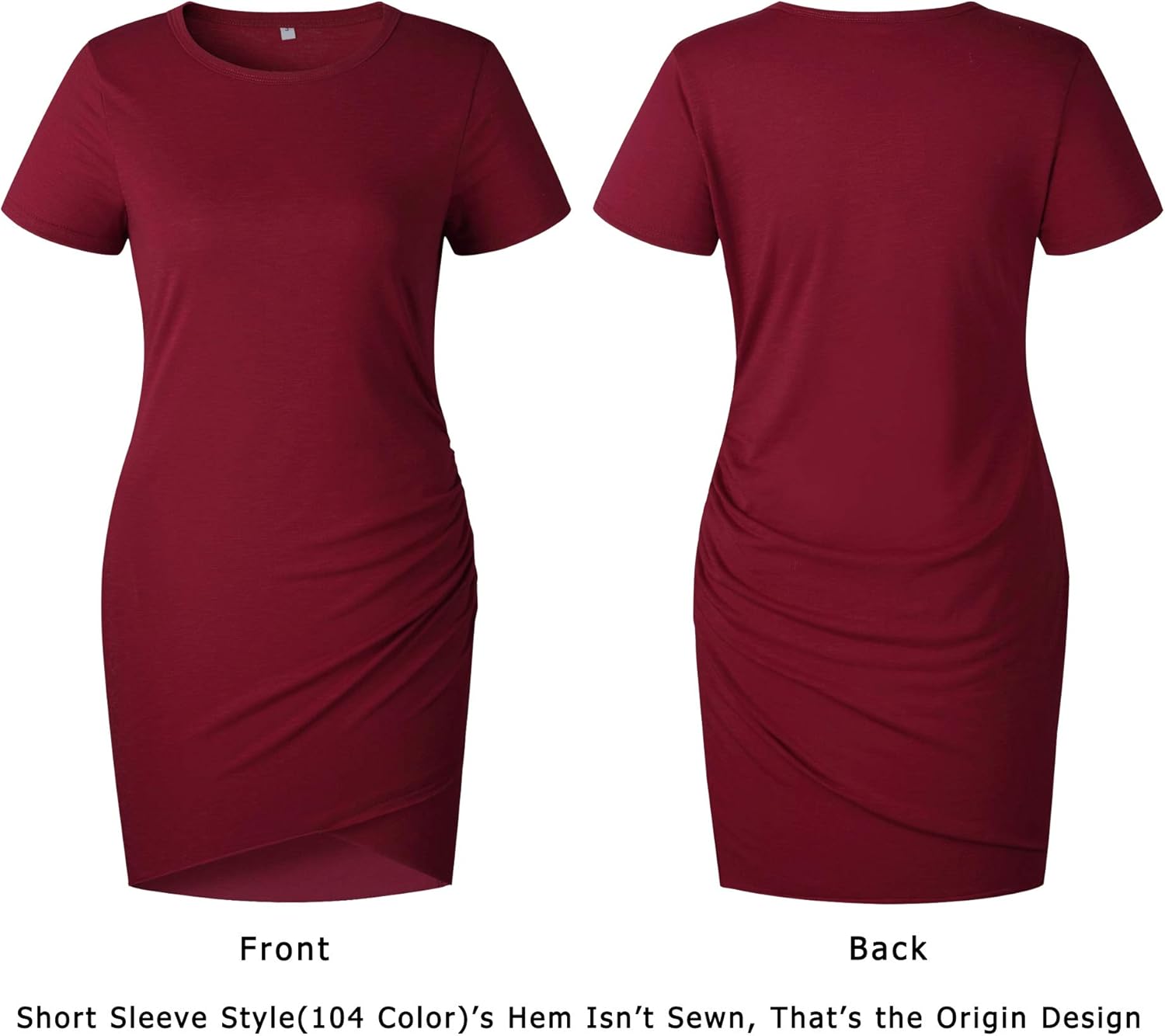 BTFBM Women's 2025 Summer Casual Beach Dresses Crew Neck Short Sleeve Wrap Party Club Mini Ruched Bodycon T Shirt Dress