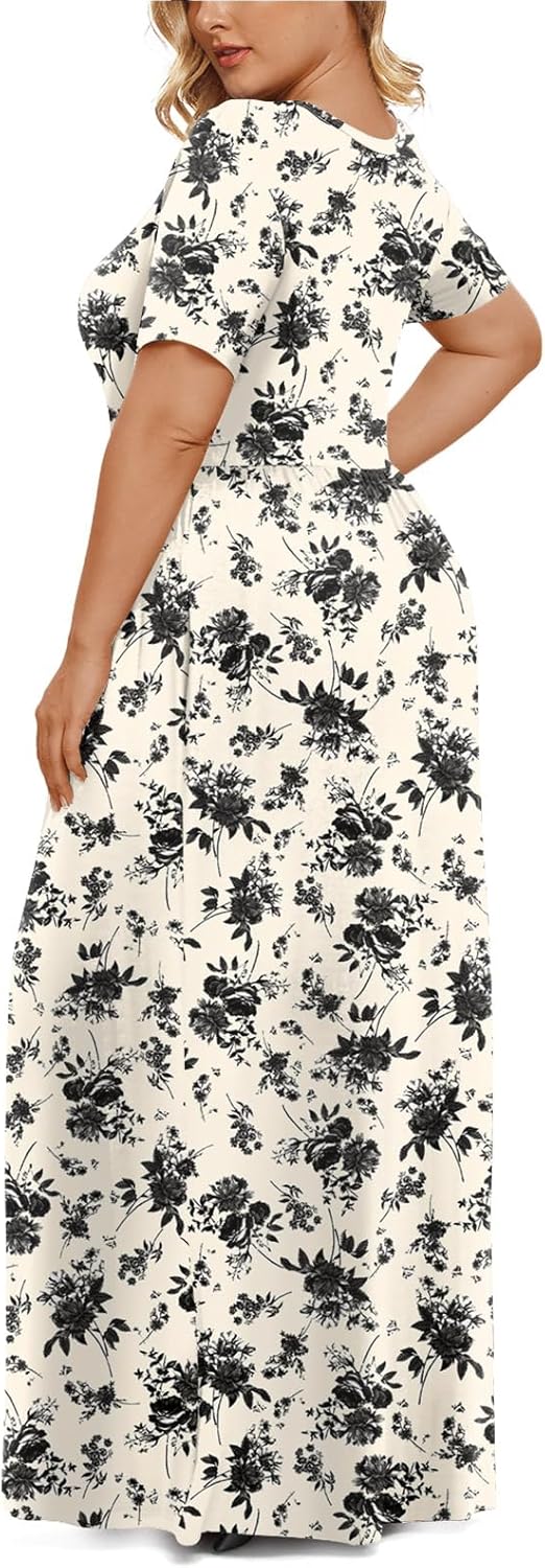 LONGYUAN Women's Plus Size Maxi Dresses for Curvy Women Summer Short Sleeve Casual 2025 Long Dress XL-6XL