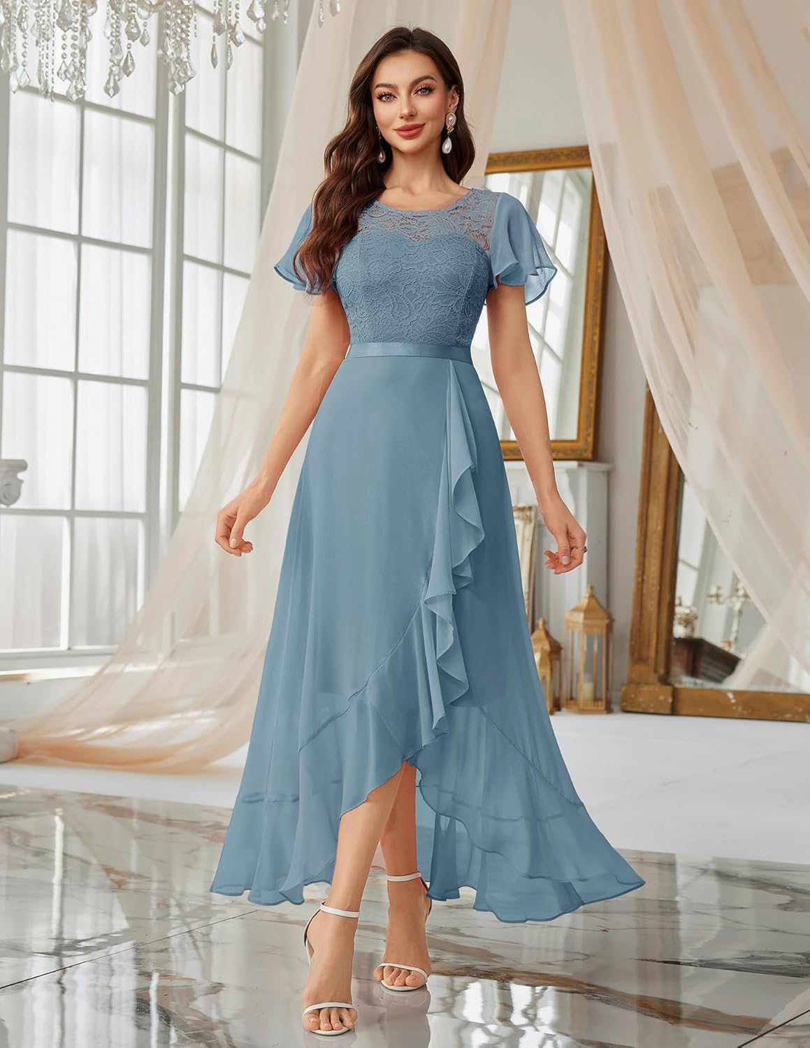 BeryLove Formal Dresses for Women 2025 Wedding Guest with Slit Cocktail Elegant Lace Long Prom Dress