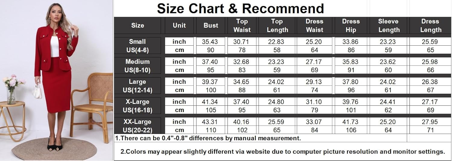 Women 2 Piece Business Suit Elegant Blazer Jacket and Skirt Sets Work Formal Office Clothes Suits