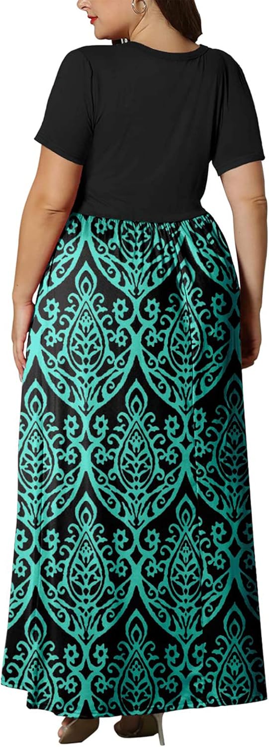 KARALIN Women’s Plus Size Maxi Dresses for Curvy Women Summer Casual Short Sleeve 2025 Long Dress 14W-26W