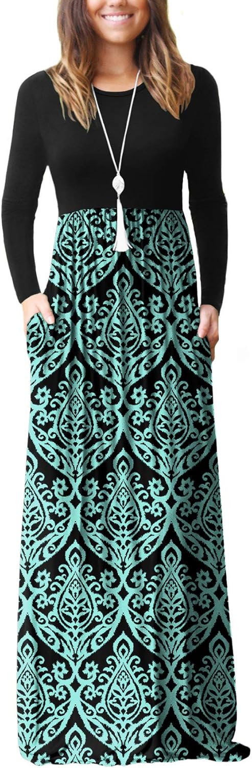 VIISHOW Women's Long Sleeve Loose Plain Maxi Dresses Casual Long Dresses with Pockets