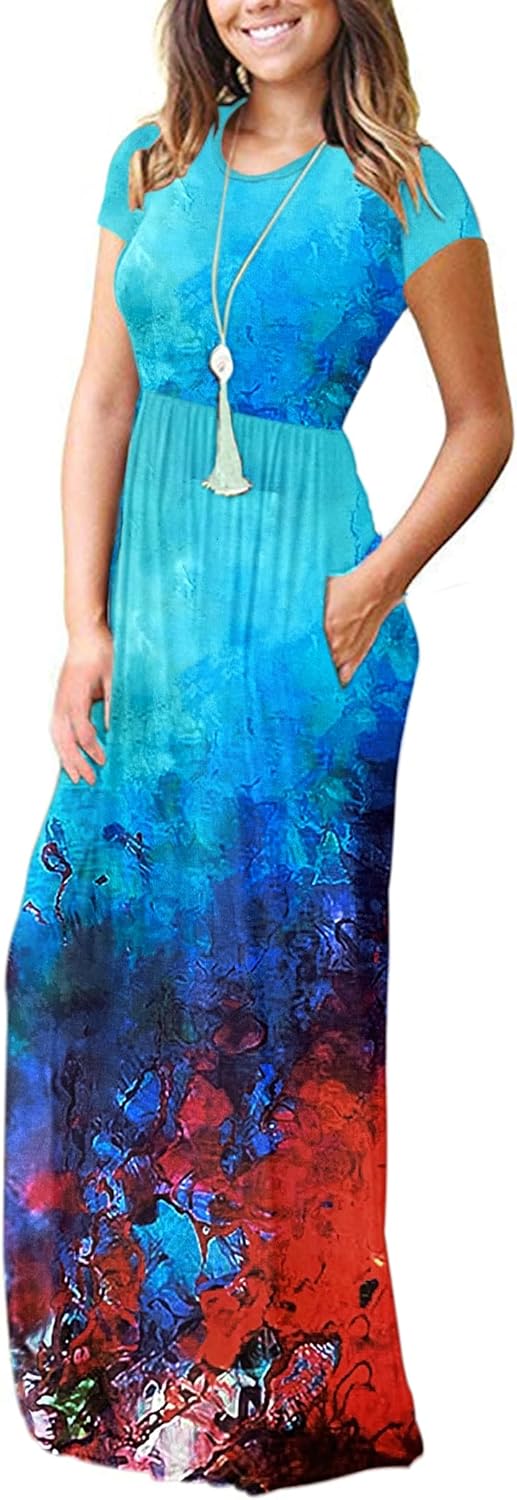 AUSELILY Women's Short Sleeve Loose Plain Casual Long Maxi Dresses for Women 2025