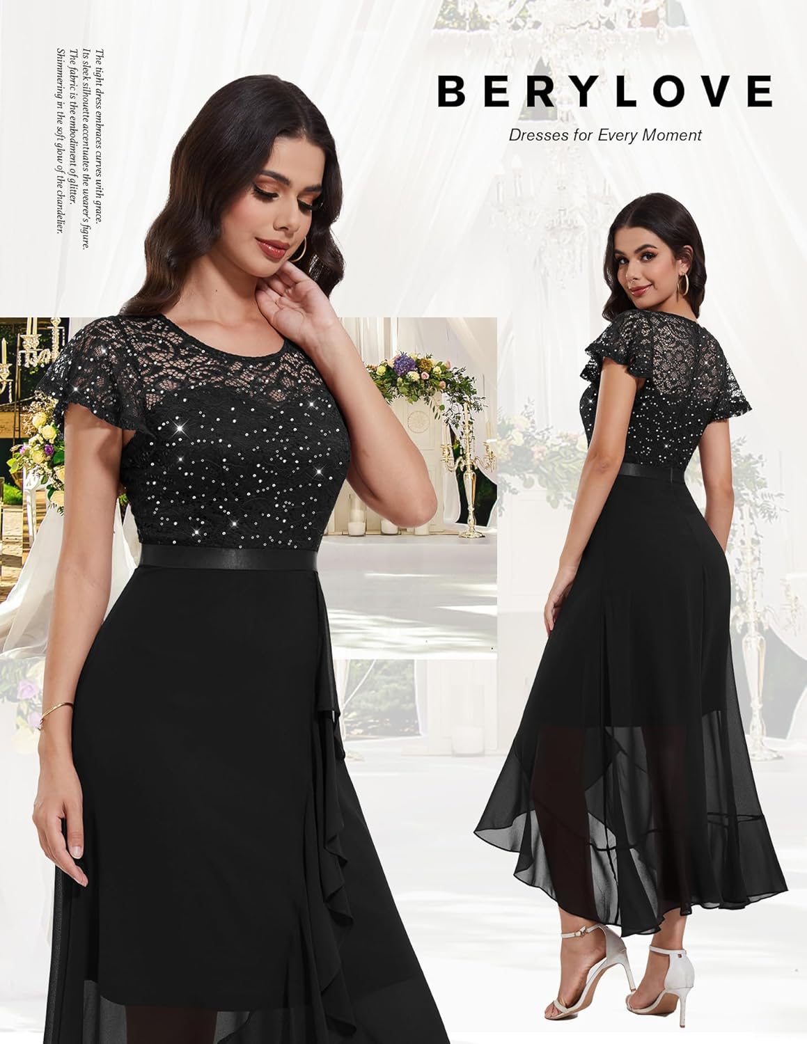 BeryLove Formal Dresses for Women 2025 Wedding Guest with Slit Cocktail Elegant Lace Long Prom Dress