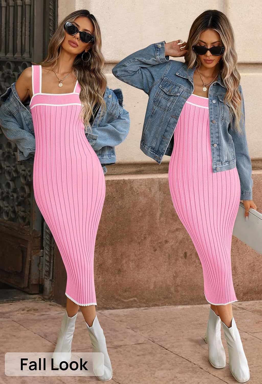 MEROKEETY Women's 2025 Summer Spring Bodycon Midi Dress Vacation Sleeveless Ribbed Knit Striped Party Sweater Dresses