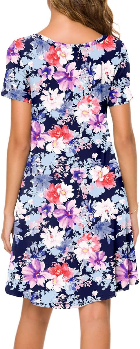 POPYOUNG 2025 Women's Summer Casual T-Shirt Dresses Crew Neck Beach Cover Up Sun Dress