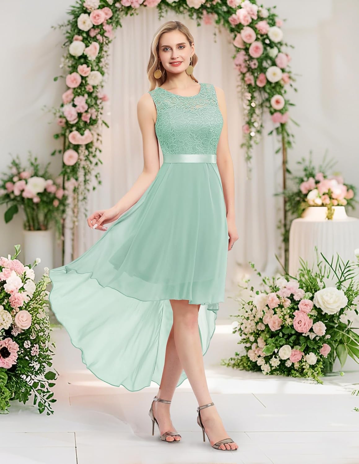 BeryLove Cocktail Prom Dresses 2025 Formal Wedding Guest Dresses Sleeveless Lace High Low Homecoming Dress