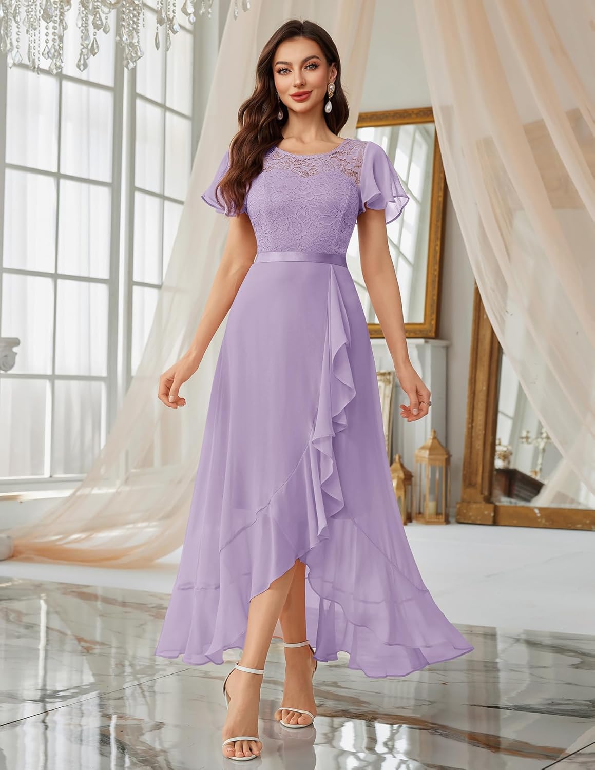 BeryLove Formal Dresses for Women 2025 Wedding Guest with Slit Cocktail Elegant Lace Long Prom Dress