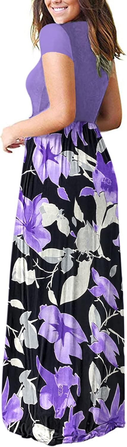 AUSELILY Women's Short Sleeve Loose Plain Casual Long Maxi Dresses for Women 2025