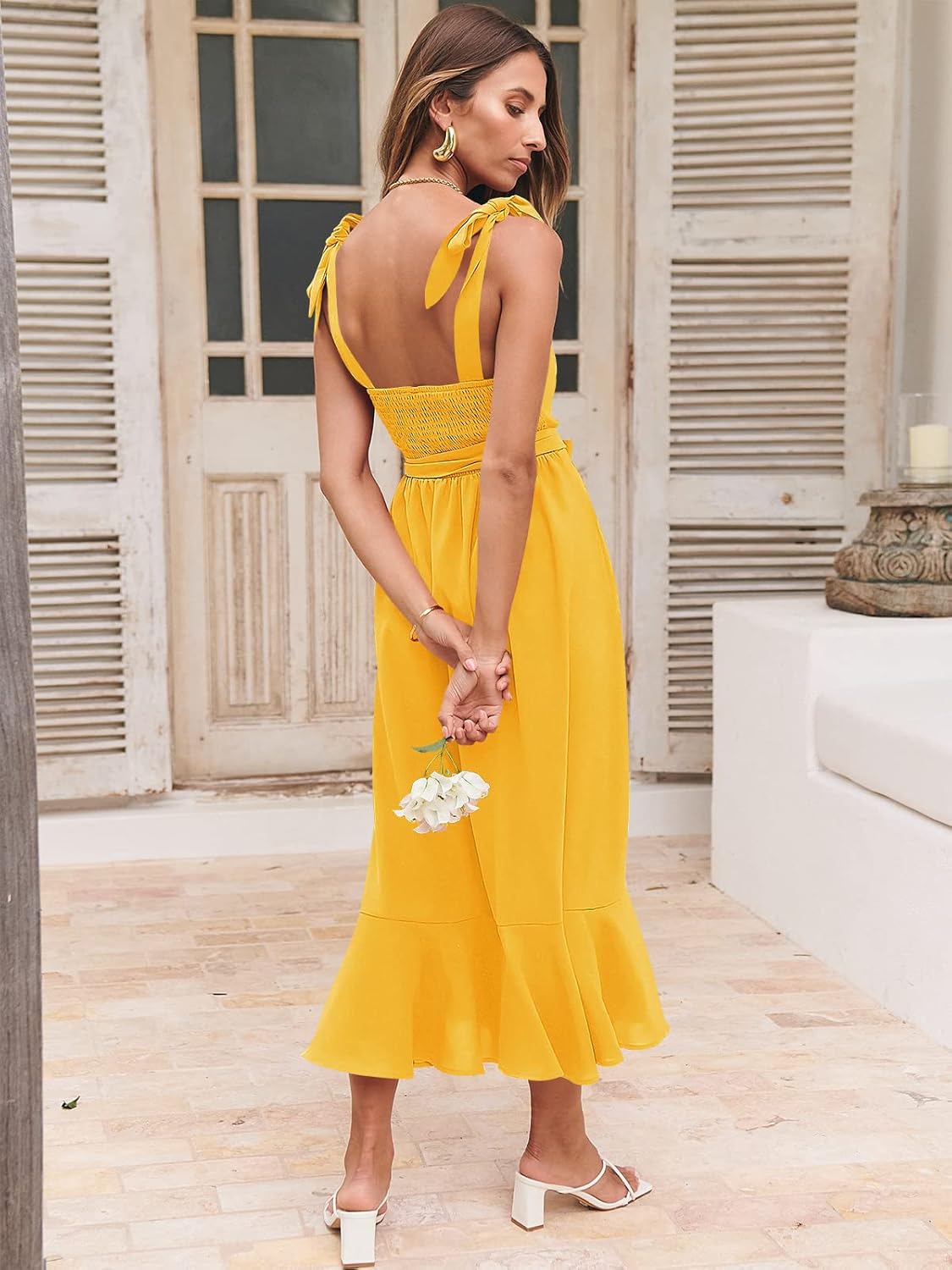 ANRABESS Women's Square Neck Ruffle Split Midi Elegant Formal Wedding Guest Cocktail Bridesmaid Graduation Party Dresses