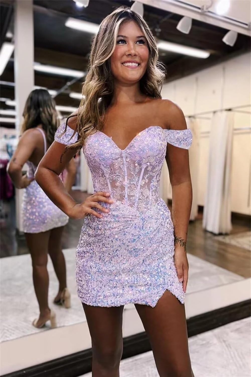 Sparkly Off Shoulder Sequin Homecoming Dresses 2025 Short Tight Mermaid Cocktail Dress Teens HOCO Corset Gowns