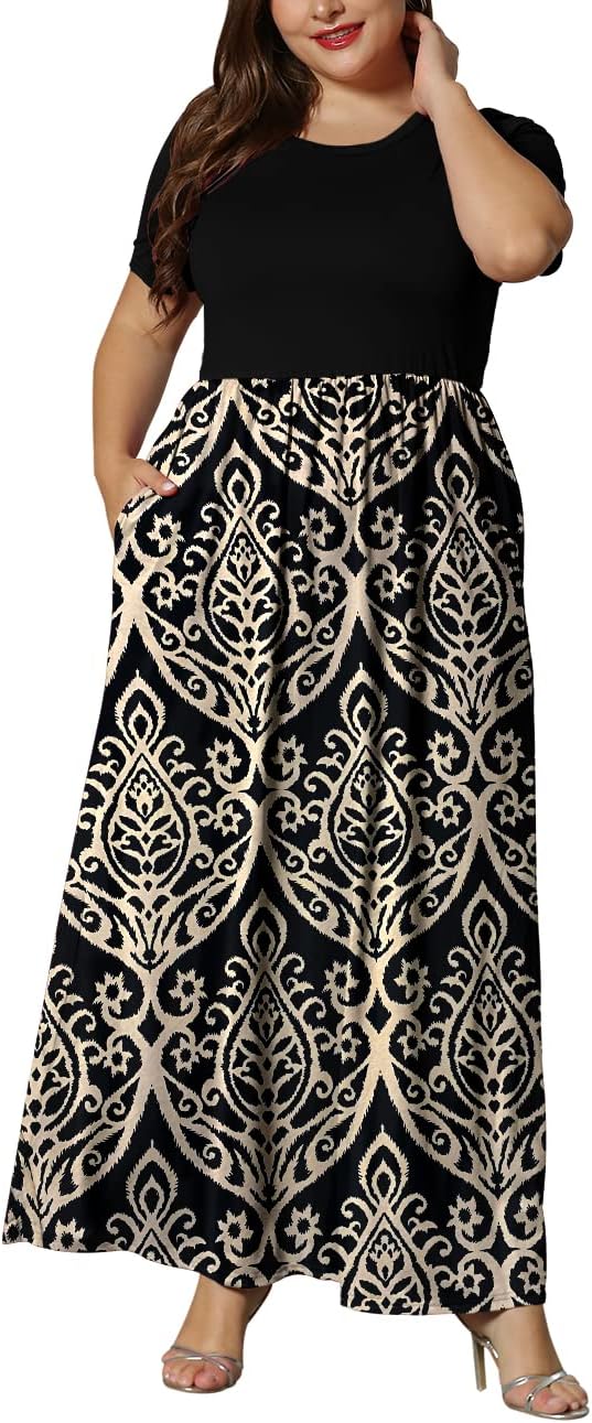 KARALIN Women’s Plus Size Maxi Dresses for Curvy Women Summer Casual Short Sleeve 2025 Long Dress 14W-26W