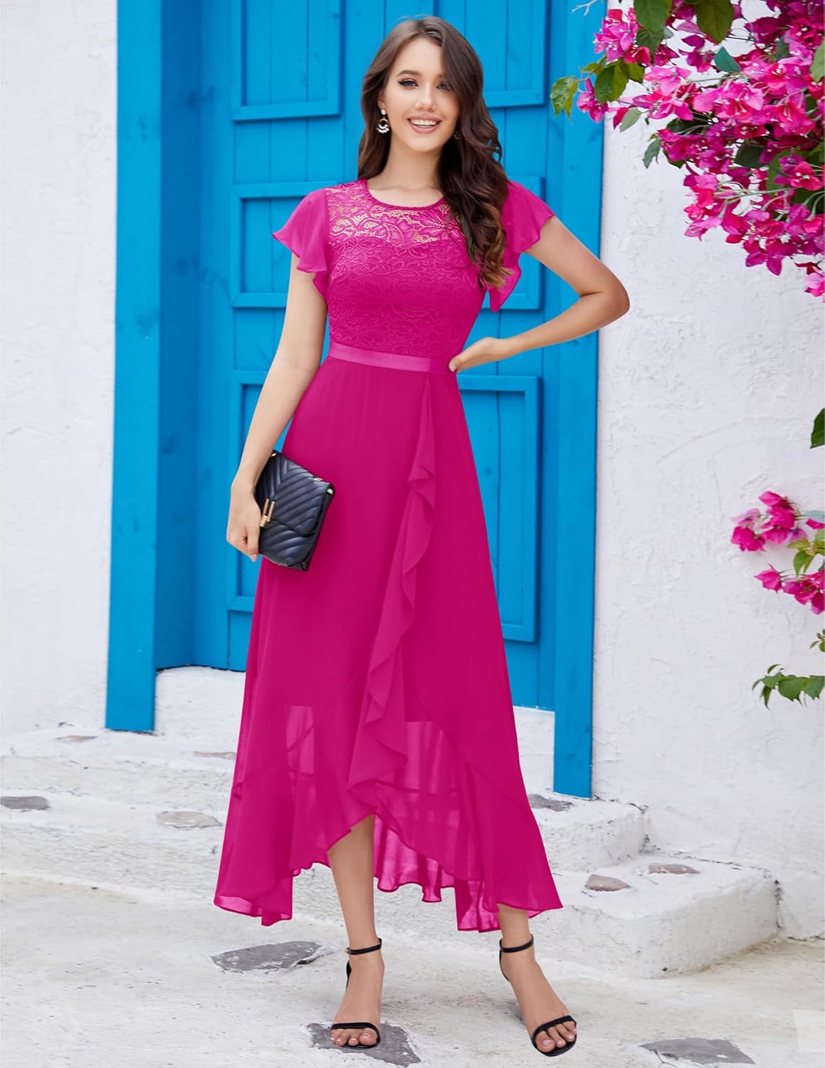 BeryLove Formal Dresses for Women 2025 Wedding Guest with Slit Cocktail Elegant Lace Long Prom Dress
