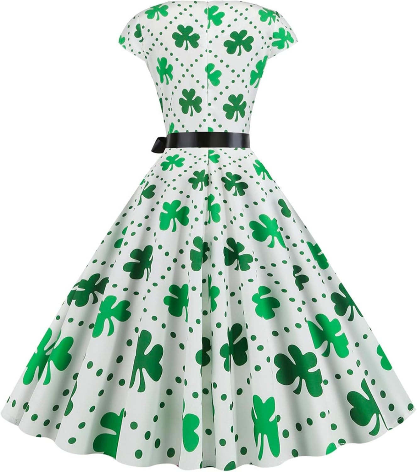 aihihe St Patricks Day Dress for Women A Line Pleated Hepburn Dress Lukcy Shamrock Print Irish Dress 2024 Vintage Dress