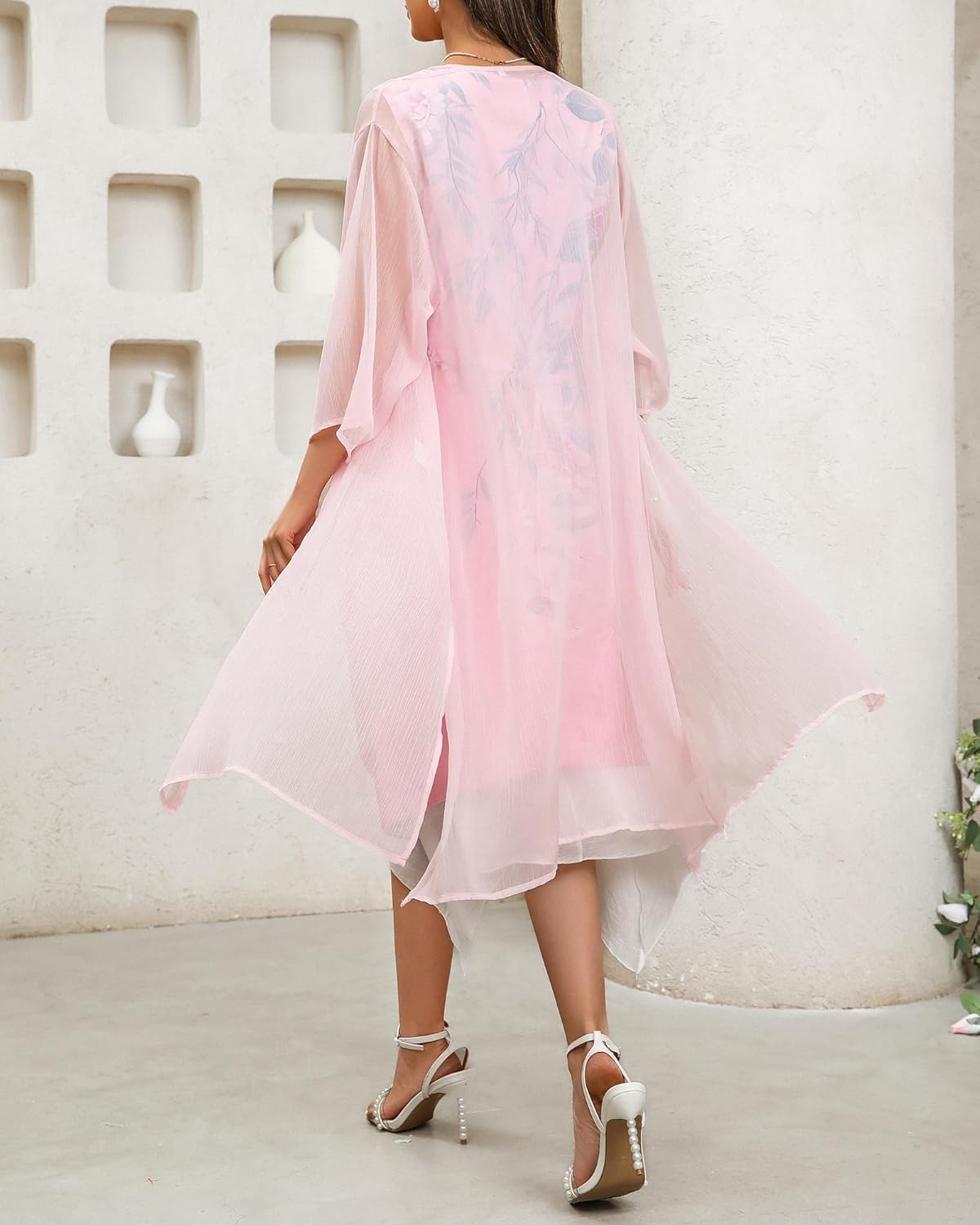 Honwenle Women's Linen Dress 2 Piece Outfit Floral Sleeveless Loose Maxi Summer Dresses with Jacket Formal Casual