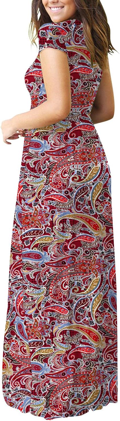 DEARCASE Maxi Dress for Women Short Sleeve Casual Summer Loose Plain Comfy Long Dresses with Pockets