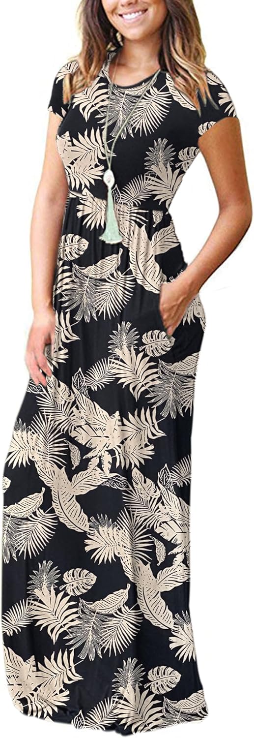 AUSELILY Women's Short Sleeve Loose Plain Casual Long Maxi Dresses for Women 2025