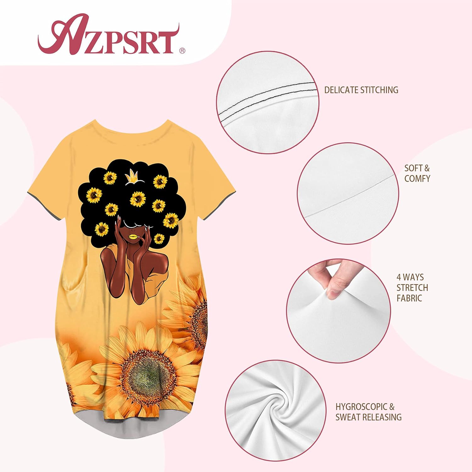 AZPSRT Fashion Women's African American Art Print Dress Casual Loose Dresses