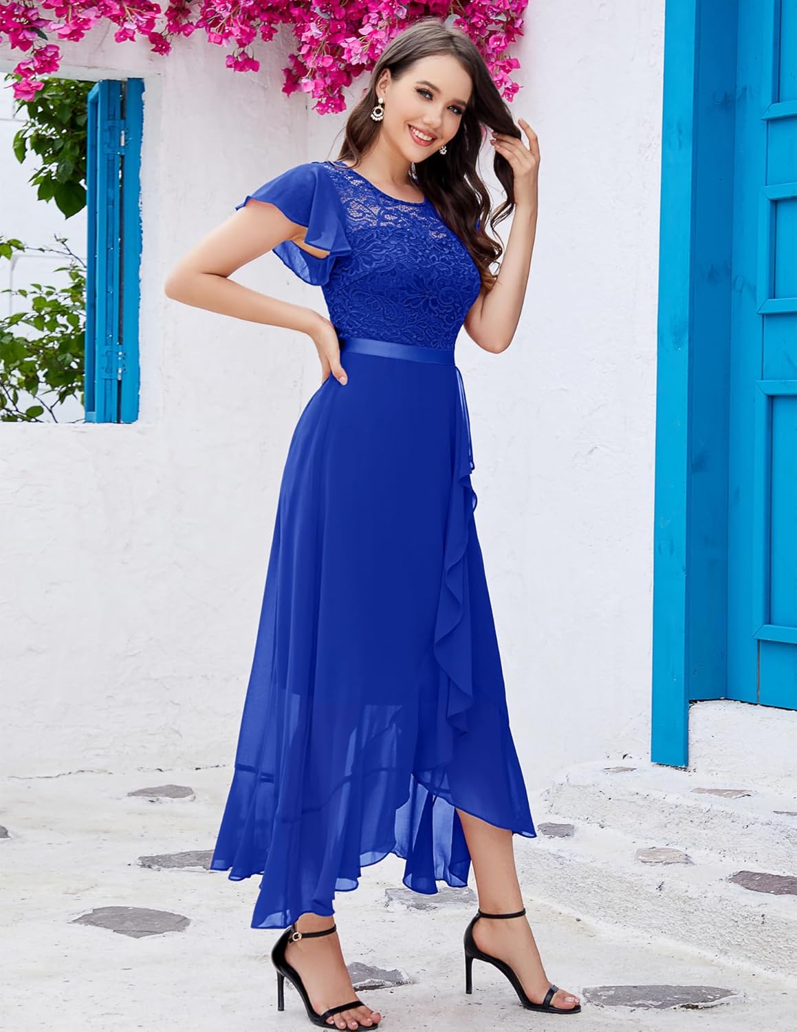 BeryLove Formal Dresses for Women 2025 Wedding Guest with Slit Cocktail Elegant Lace Long Prom Dress