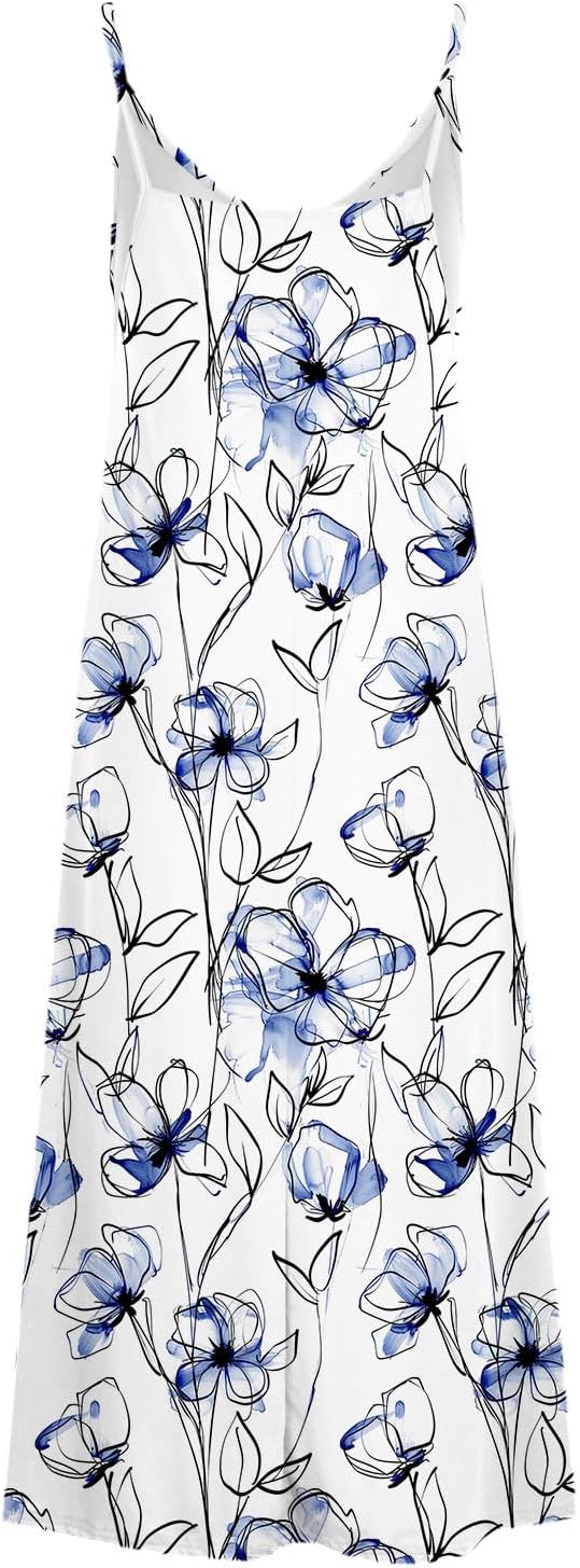 Womens Floral Maxi Dresses Spaghetti Strap Casual Summer Long Dress Vneck Flowy Boho Beach Sundress Vacation Outfits