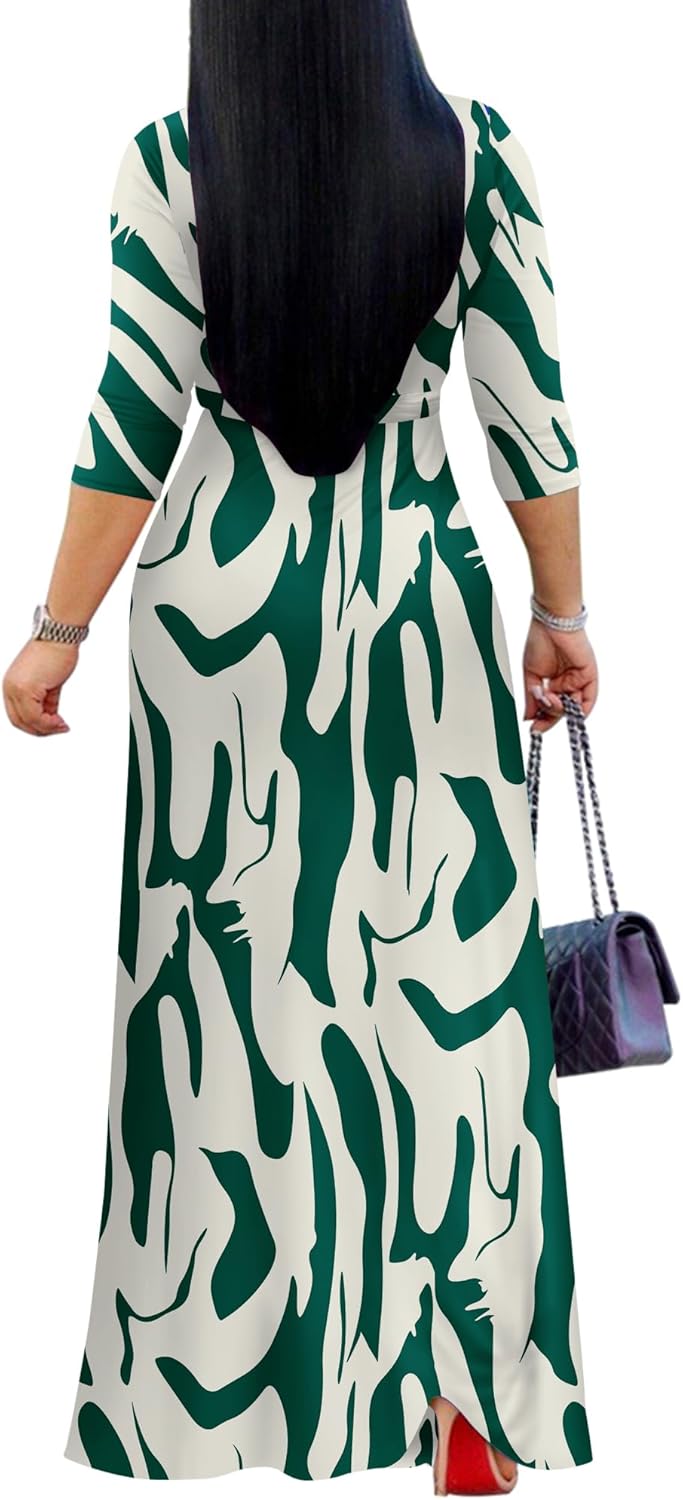 FANDEE Plus Size Maxi Dress for Women Casual Summer Sundress V-Neck 3/4 Sleeve