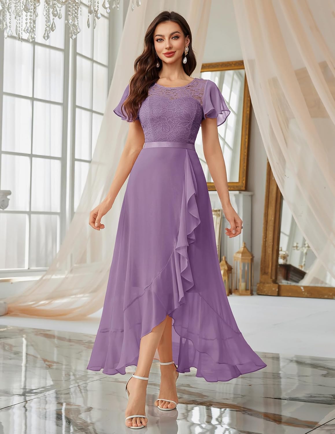 BeryLove Formal Dresses for Women 2025 Wedding Guest with Slit Cocktail Elegant Lace Long Prom Dress