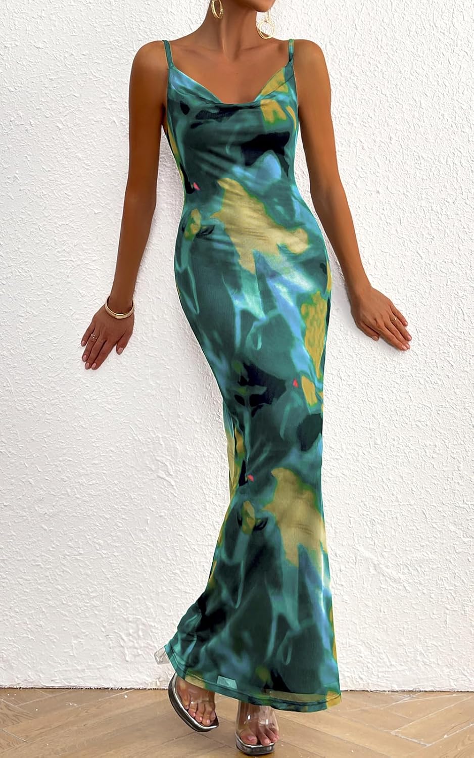 PRETTYGARDEN Women's 2025 Summer Floral Spaghetti Strap Maxi Dress Stretch Sexy Bodycon Dress Backless Slip Long Dresses