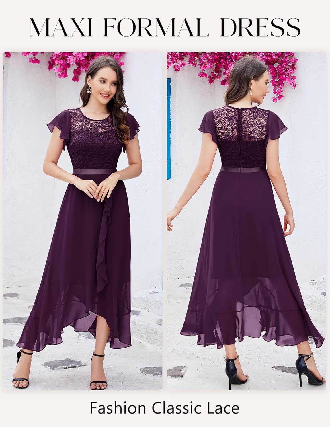 BeryLove Formal Dresses for Women 2025 Wedding Guest with Slit Cocktail Elegant Lace Long Prom Dress