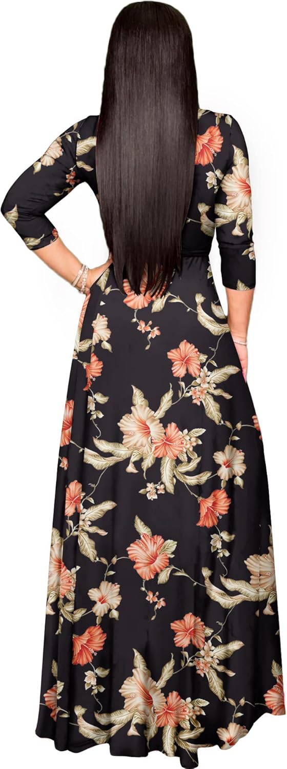 FANDEE Plus Size Maxi Dress for Women Casual Summer Sundress V-Neck 3/4 Sleeve
