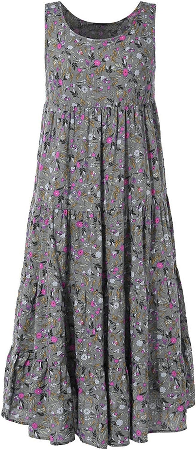 Ceboyel Women Boho Floral Maxi Dresses Flowy Tank Dress Sleeveless Smocked Sundresses Trendy Casual Beach Long Sun Dress