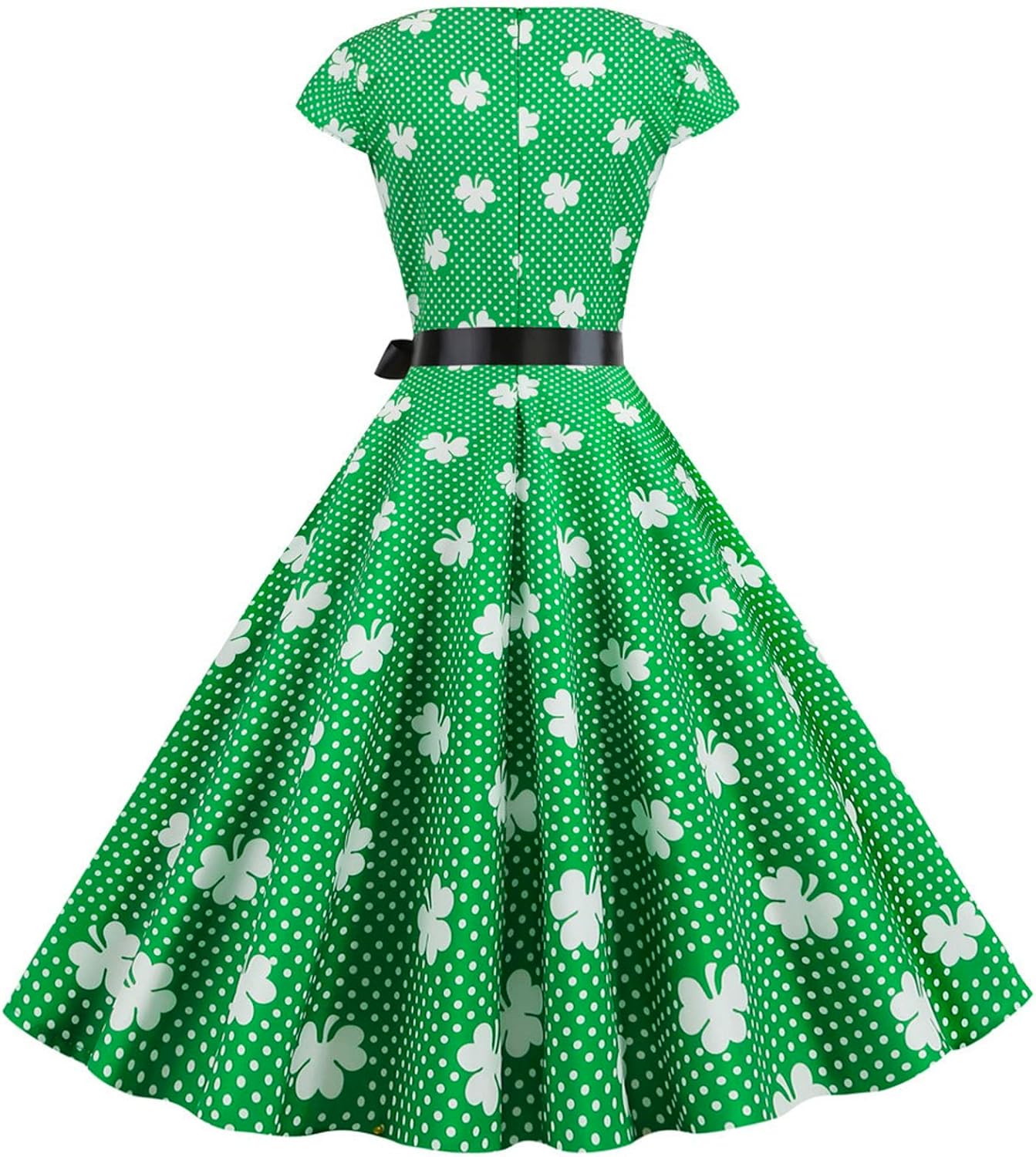 aihihe St Patricks Day Dress for Women A Line Pleated Hepburn Dress Lukcy Shamrock Print Irish Dress 2024 Vintage Dress