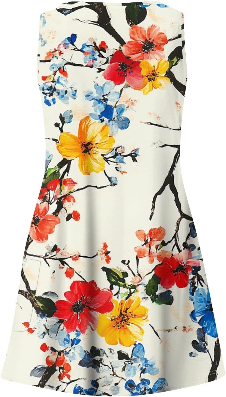 NBXNZWF Women Summer Casual Dress 2025 Casual Loose Sleeveless V-Neck Sundresses A Line Tshirt Beach Dresses with Pockets