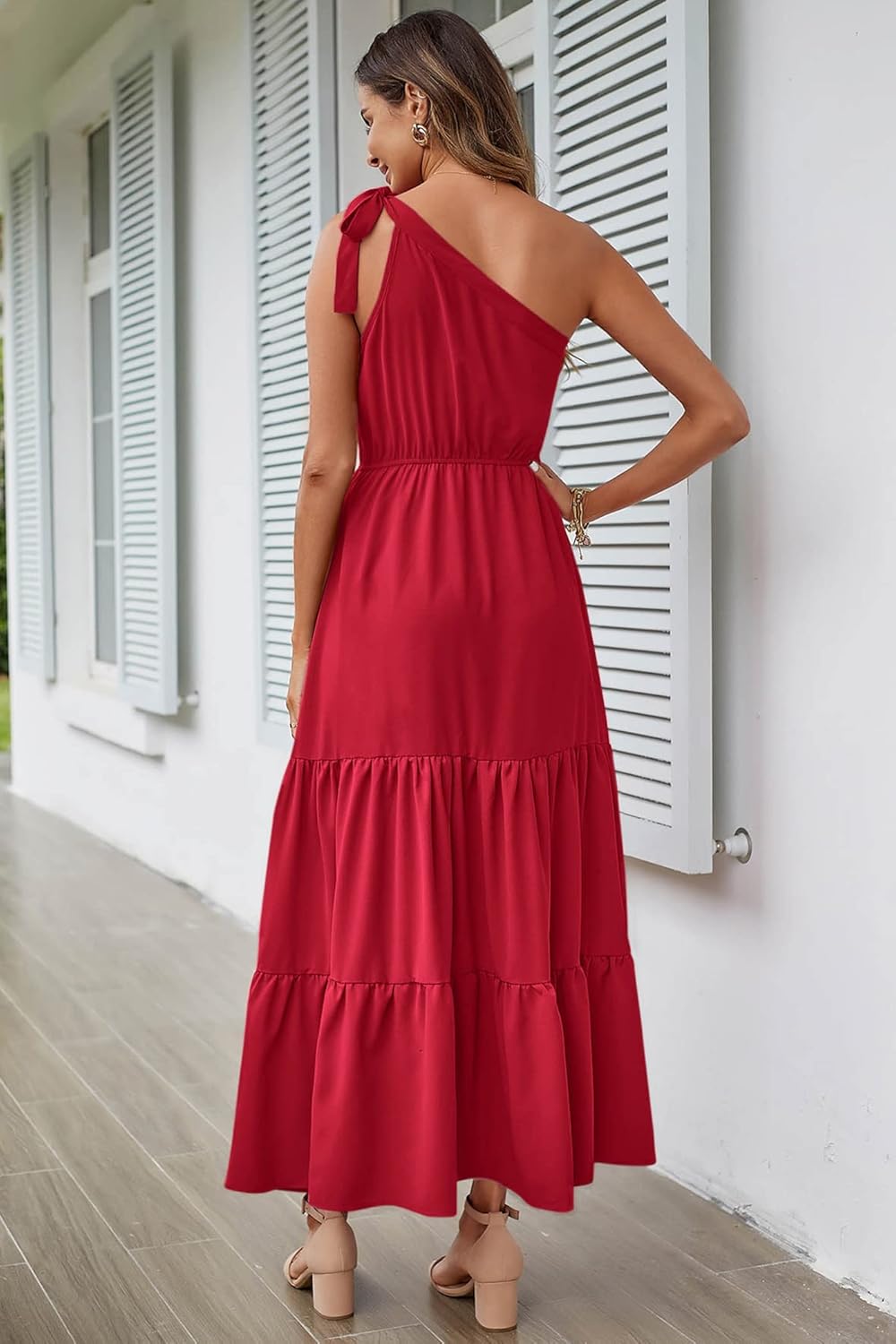 PRETTYGARDEN Women's Summer Floral Maxi Dress Knot One Shoulder Sleeveless Ruffle Flowy Boho Beach Wedding Guest Dresses
