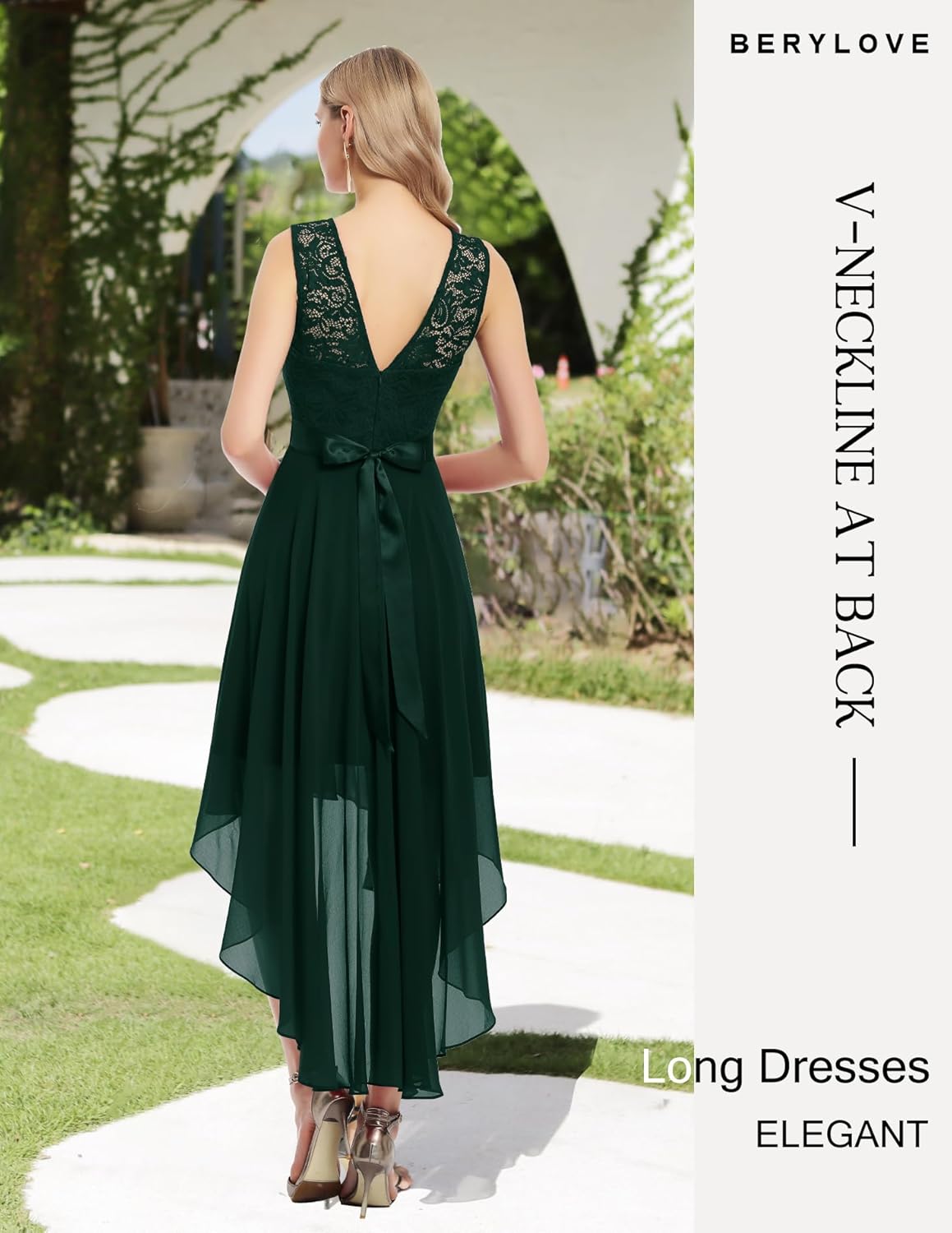 BeryLove Cocktail Prom Dresses 2025 Formal Wedding Guest Dresses Sleeveless Lace High Low Homecoming Dress