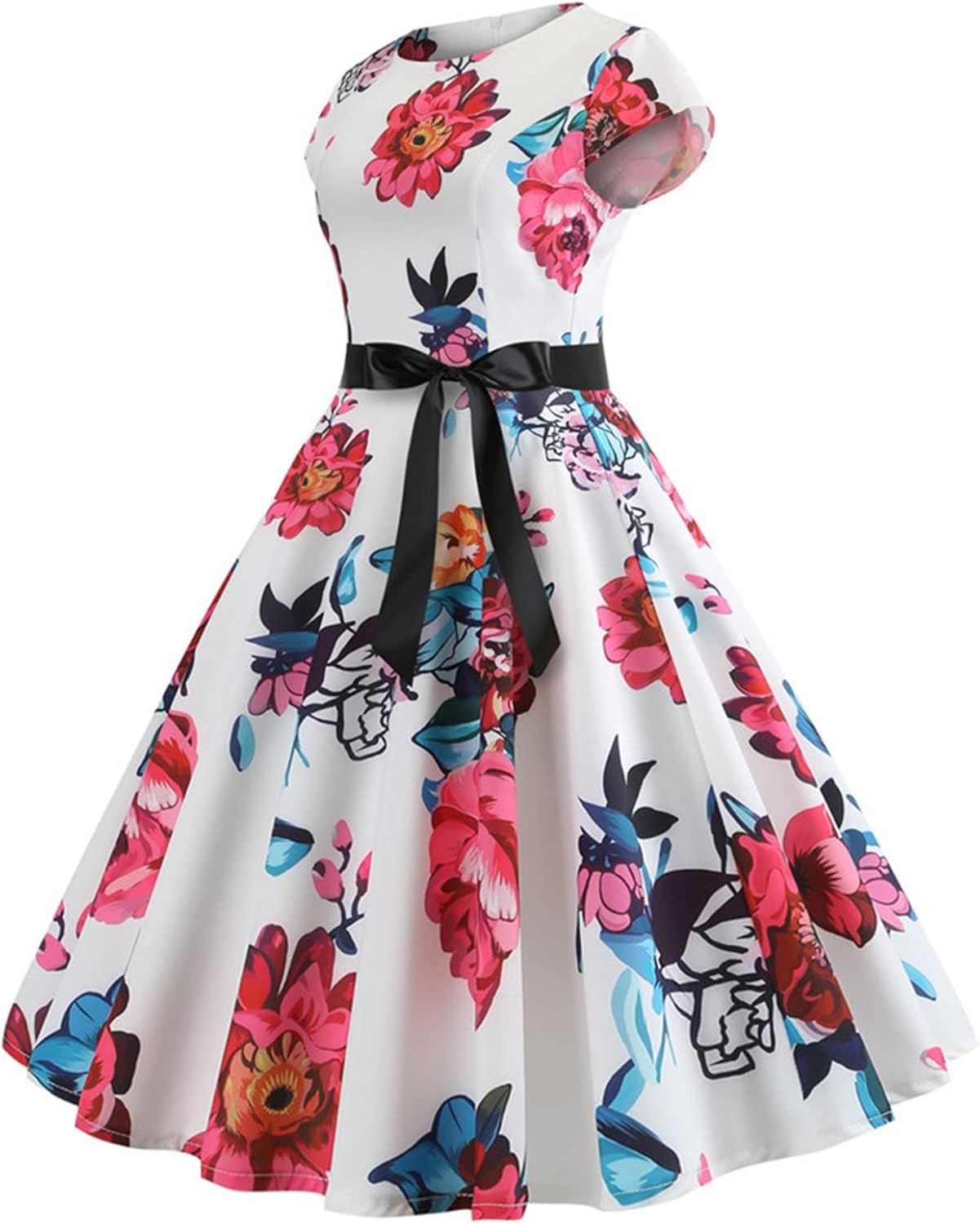 Women Double Breasted Notch Lapel 50s Vintage Short Sleeve Cocktail Swing Dress Polka Dot 1950s Rockabilly Prom Dress