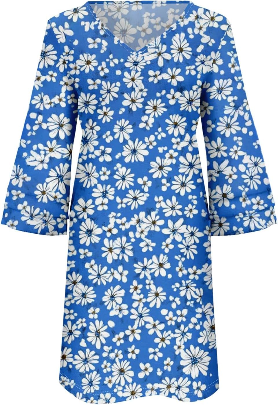 Beach Dresses for Women,2025 Summer Trendy Floral Print Boho Dress,Casual Loose V Neck Bell 3/4 Sleeve Mini Dress