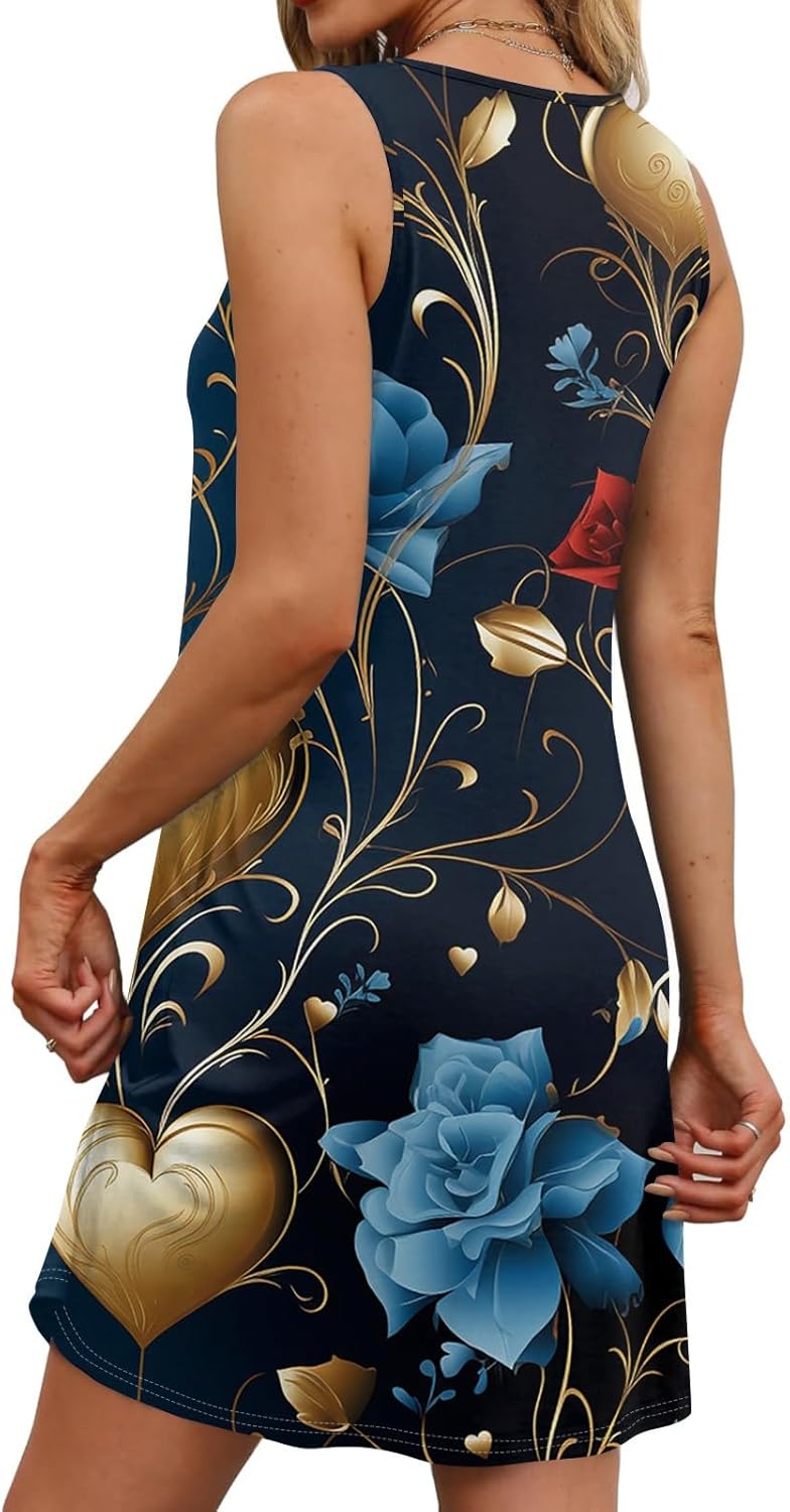 Women's Casual Sundress with Pockets Summer Boho Beach Dress,Holiday Hresses for Woment-Shirts Dress U Neck Loose Tank