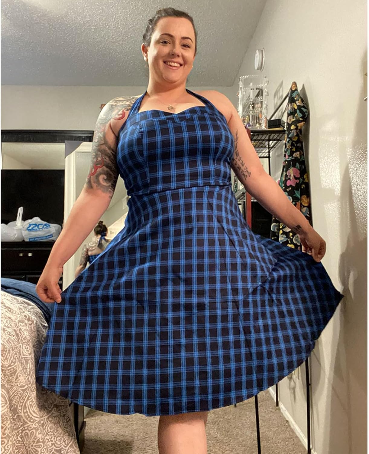 Topdress Women'sVintage Polka Audrey Dress 1950s Halter Retro Cocktail Dress