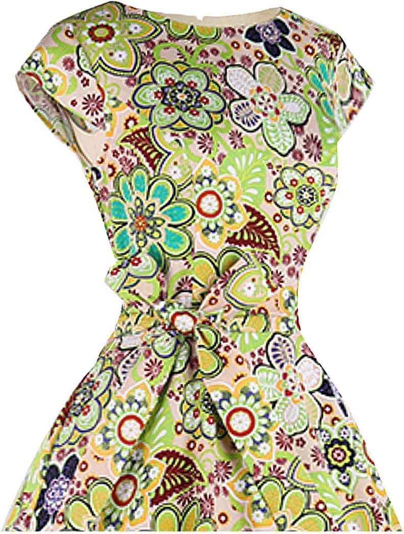 PUKAVT Women's 1950 Boatneck Cap Sleeve Vintage Swing Cocktail Party Dress with Pockets