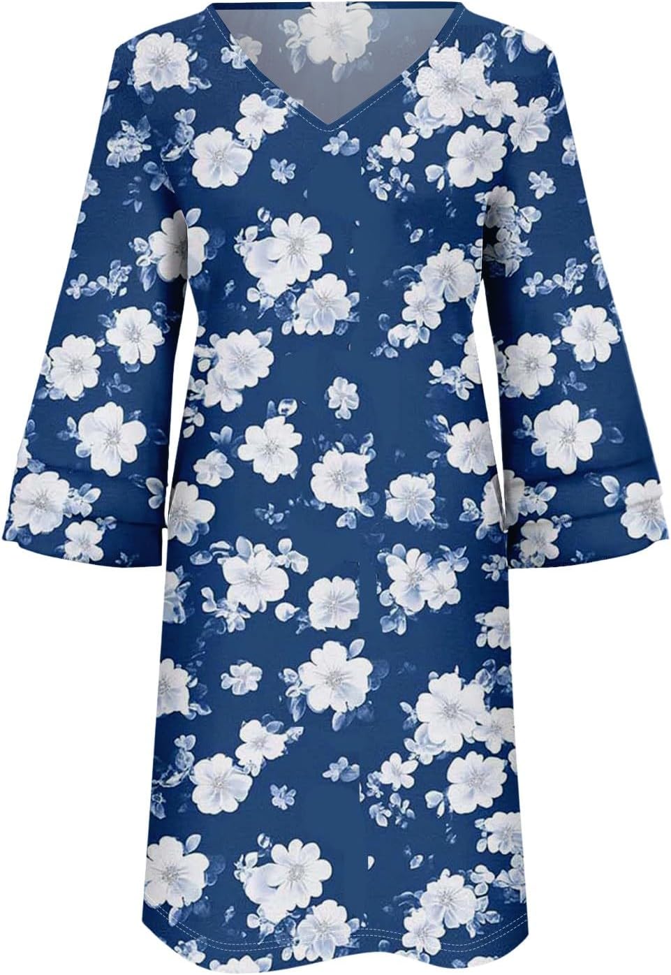 Beach Dresses for Women,2025 Summer Trendy Floral Print Boho Dress,Casual Loose V Neck Bell 3/4 Sleeve Mini Dress