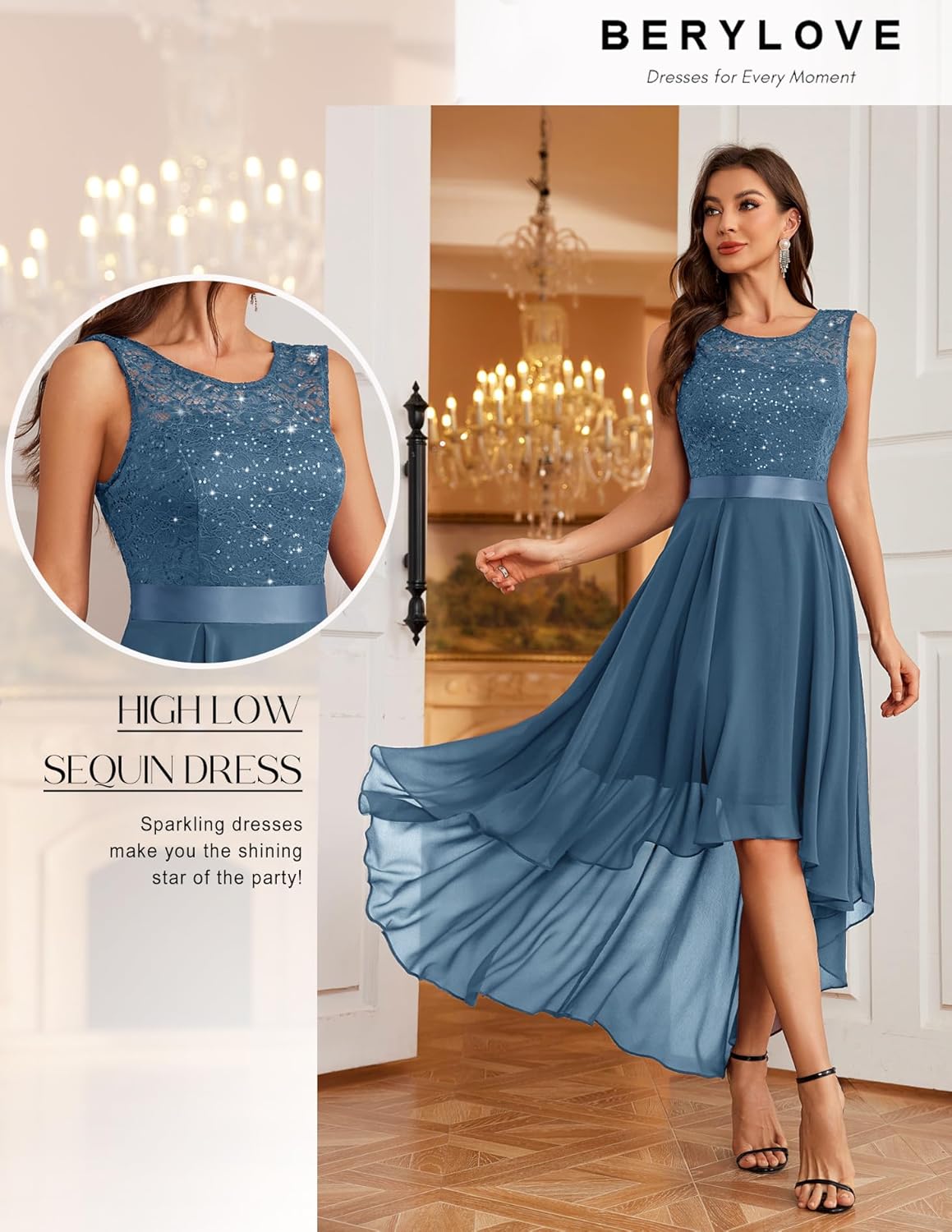 BeryLove Cocktail Prom Dresses 2025 Formal Wedding Guest Dresses Sleeveless Lace High Low Homecoming Dress