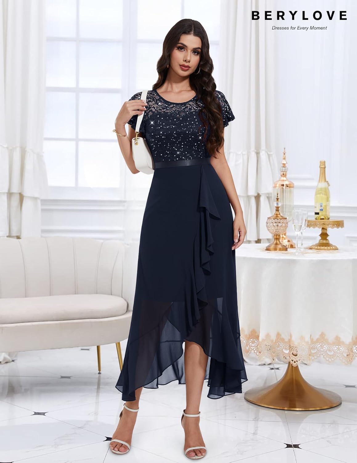 BeryLove Formal Dresses for Women 2025 Wedding Guest with Slit Cocktail Elegant Lace Long Prom Dress