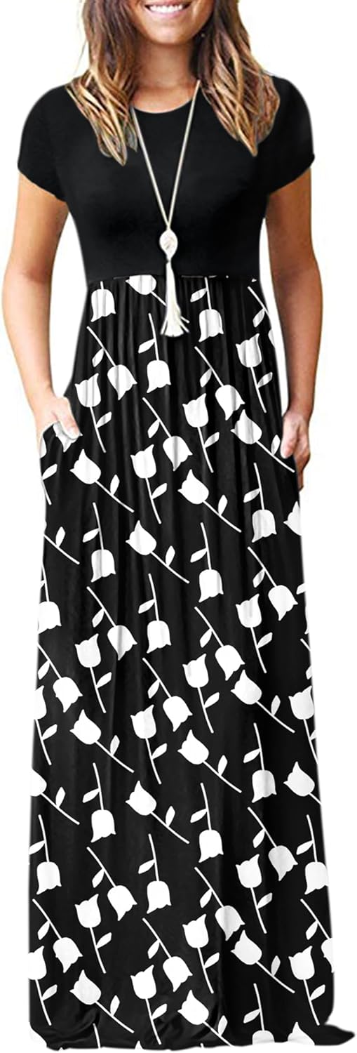 AUSELILY Women's Short Sleeve Loose Plain Casual Long Maxi Dresses for Women 2025