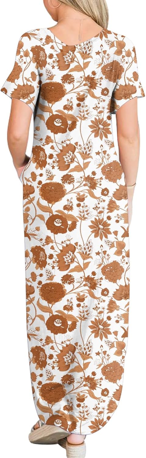 ANRABESS Women's Summer Casual Loose Short Sleeve Long T Shirt Dress Split Maxi Beach Sundress Travel Vacation Outfits