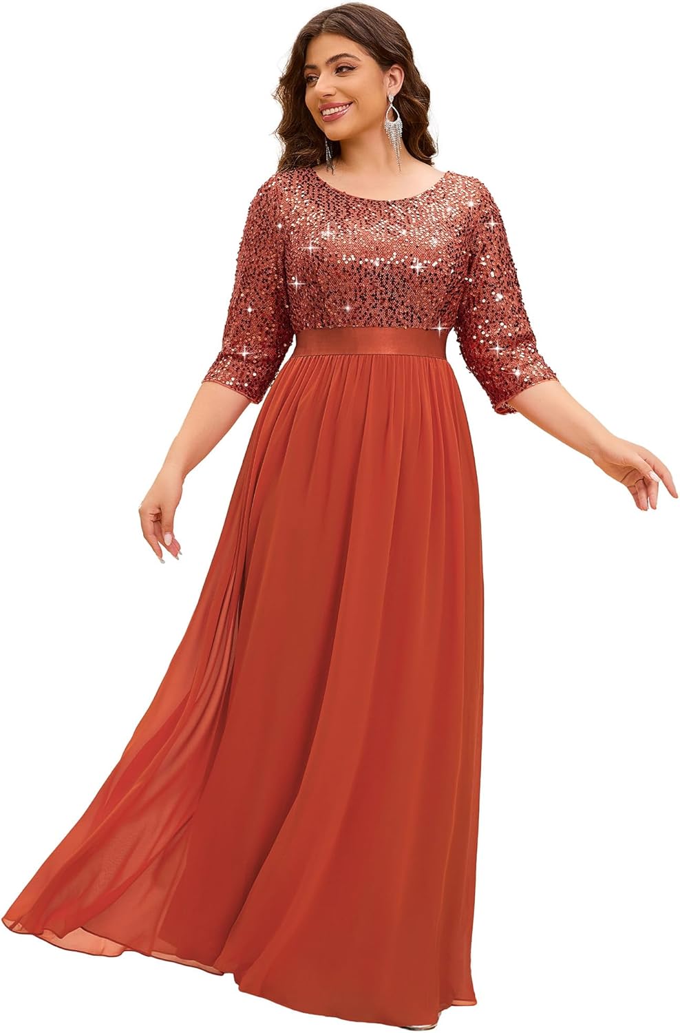 Ever-Pretty Women's Round Neck Maxi Dresses Sequin Plus Size Formal Dresses for Women 0683-PZ