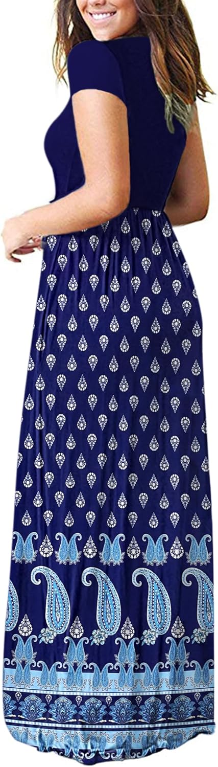 AUSELILY Women's Short Sleeve Loose Plain Casual Long Maxi Dresses for Women 2025