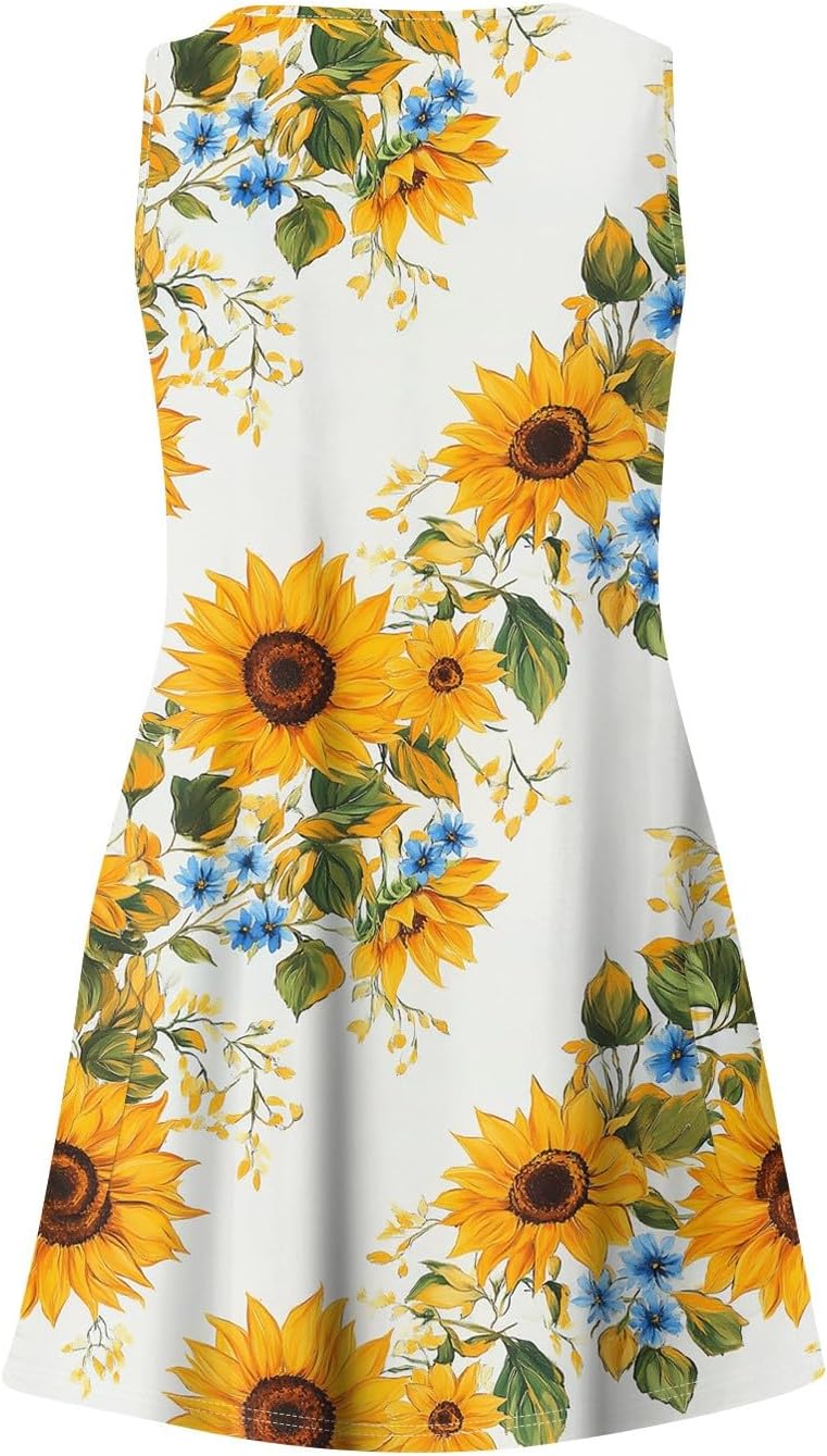 Women's Sleeveless Floral Print Summer Dress Casual V-Neck A-Line Mini Dress for Beach Party and Daily Wear