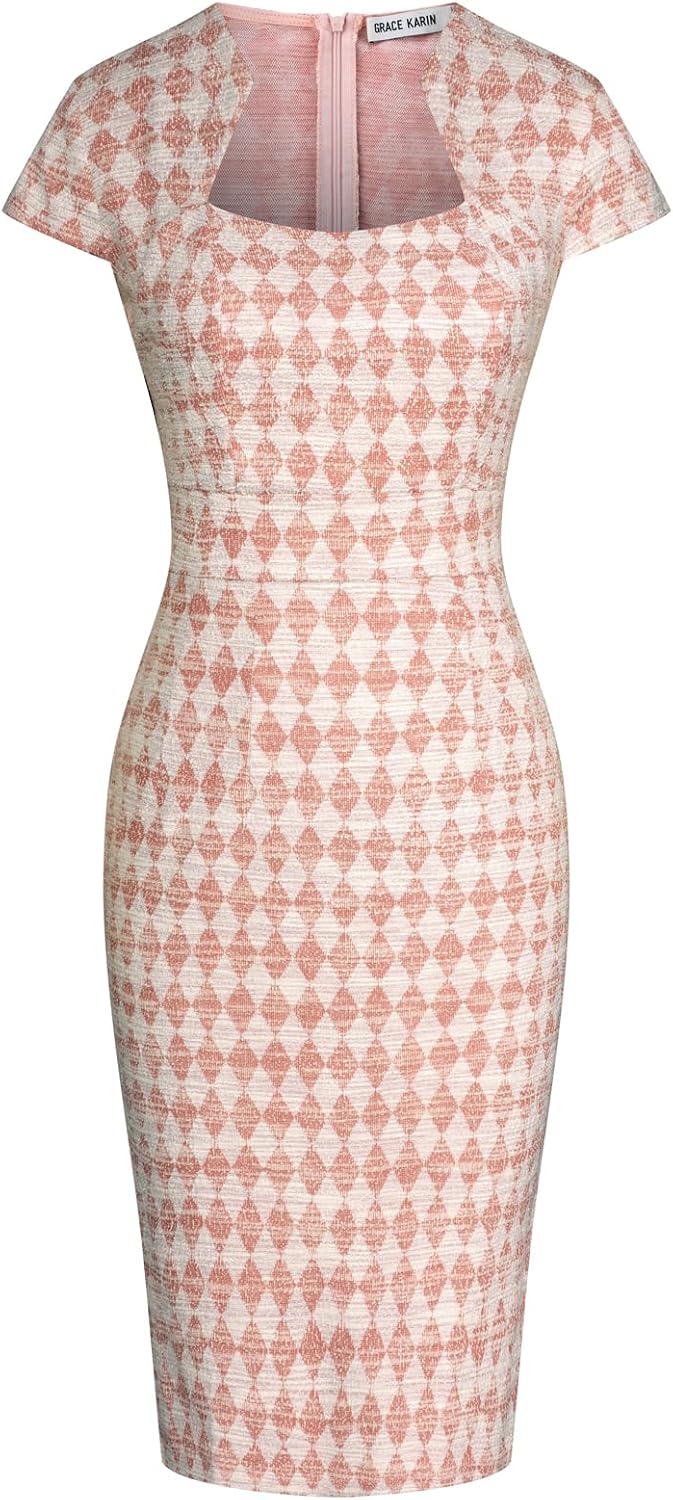 GRACE KARIN Women's Gorgeous Pencil Dress Cap Sleeve Tweed Pencil Dress for Work