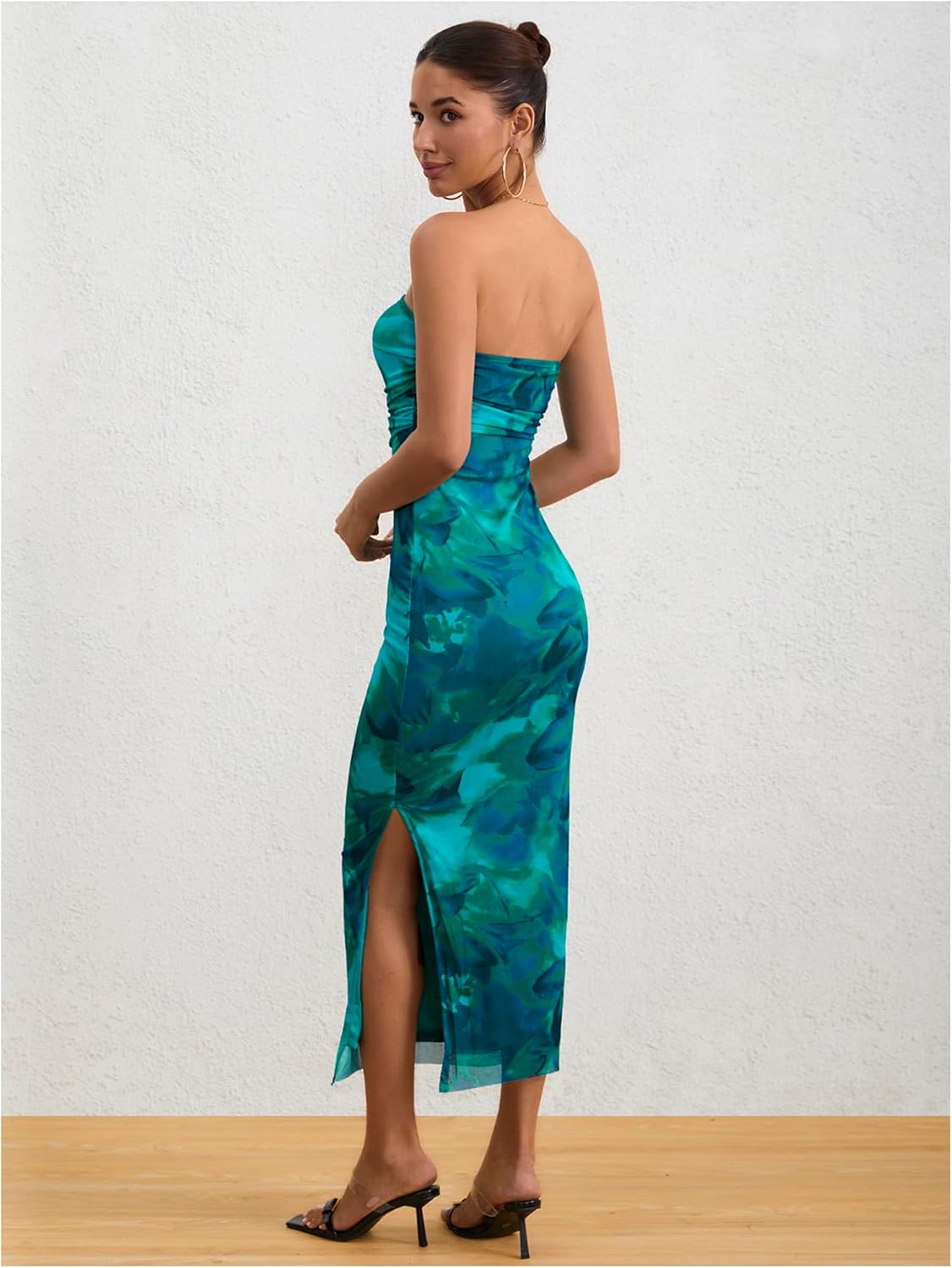 Milumia Women's Printed Strapless Tube Top Long Dress Slit Hem Sleeveless Bodycon Maxi Dresses